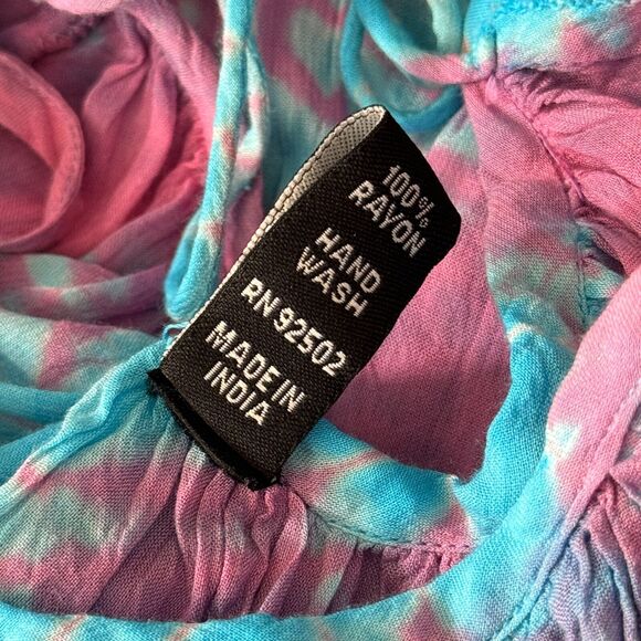 Sacred Threads Dress Women Medium Cold Shoulder Tie Dye Rayon Tunic Coverup Boho - Picture 9 of 11